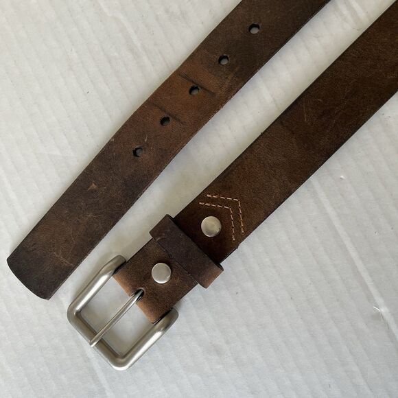 Overland Mens Sz 36 Oil Tanned Harness Leather Belt Brown Made In USA Distressed - Picture 3 of 10